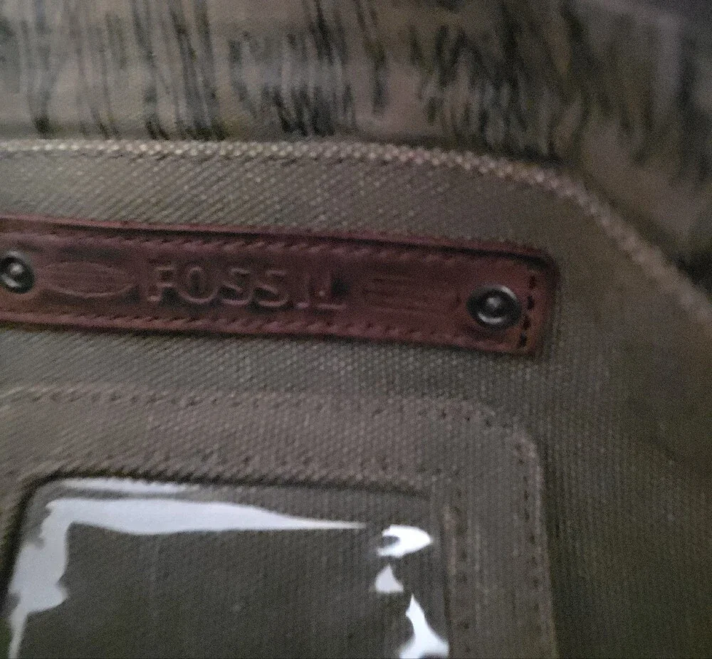 Fossil Canvas Messenger Bag in Khaki and Brown